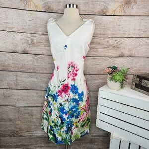 Chaps Women's White Floral Print Sleeveless Dress Size 12 V-Neck‎